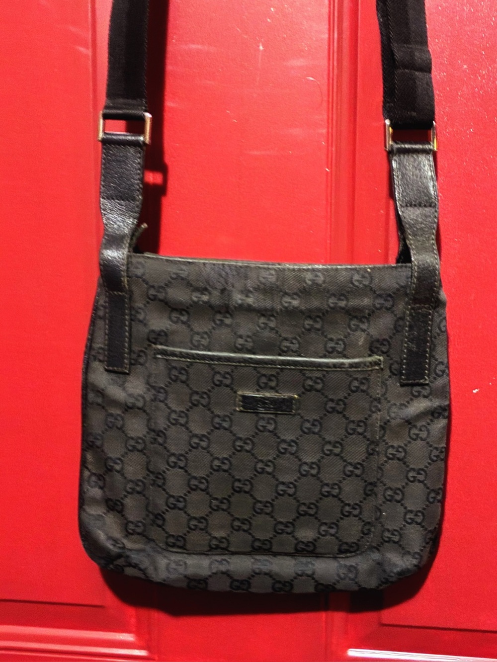 Gucci Black Monogram Messenger Bag with Adjustable Strap